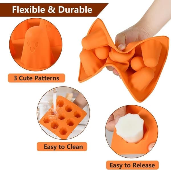 2-pak Halloween Silikoneform, 3D Spøgelsesform, Non-stick Chokoladeforme med 9 Huller til Gelé, Gummislik, budding