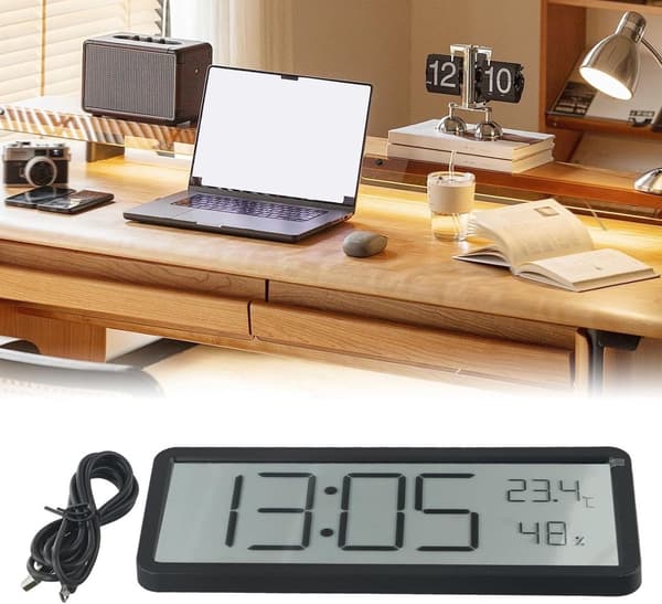 Digital väckarklocka, LED-display med datum, temperatur och luftfuktighet, USB- eller batteridriven, för sovrum och kontor, svart