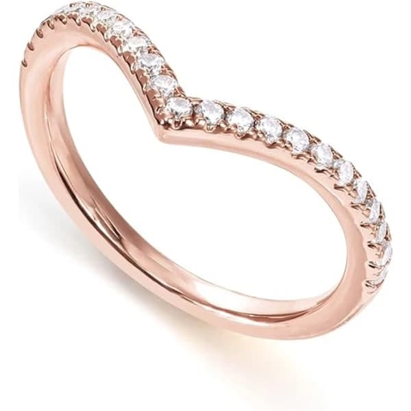 4K guldbelagt glitrende Wishbone 'V'-ring til kvinder med cubic zirconia