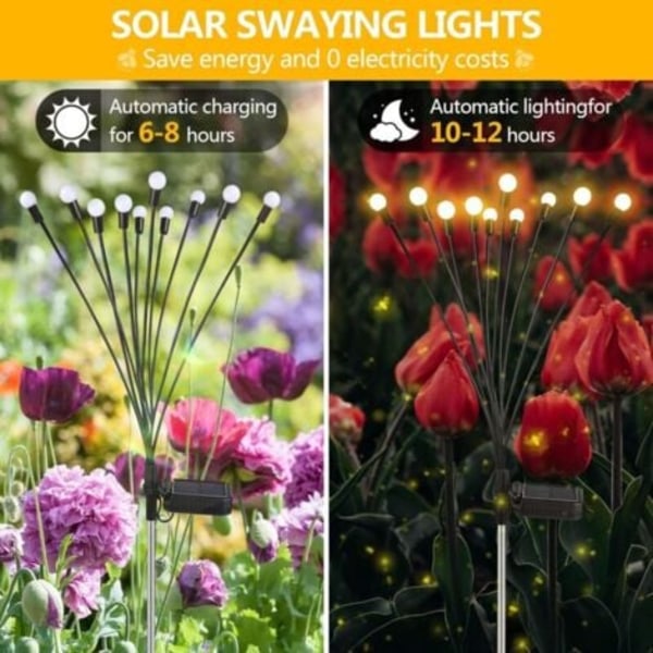 4 Stycken 10 LED Solcellslampor Eldflugor för Trädgård, Balkong, Utomhus Solcellslampa Trädgårdsdekoration, Vattentät IP65, [Energiklass C] (Varmvit)
