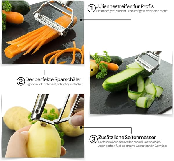 Grønnsaksskreller i rustfritt stål, roterbart dobbeltsidig blad for poteter og epler (sølv) Rotary peeler [2-sided] 1 piece