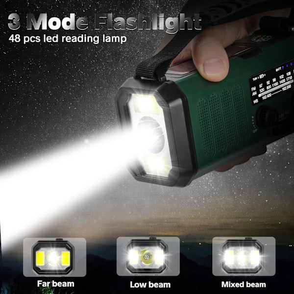 Emergency Radio with Crank, Solar & USB Charging - 10000mAh Battery - NOAA/AM/FM Weather Radio - LED Flashlight & Reading Lamp - SOS Alarm