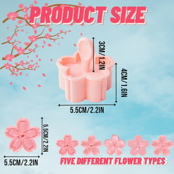 XJ-Kageforme 5 stk Sakura Blomster Kageforme Biscuit Bageforme til Sukkerpasta, Slik, Kagedekoration