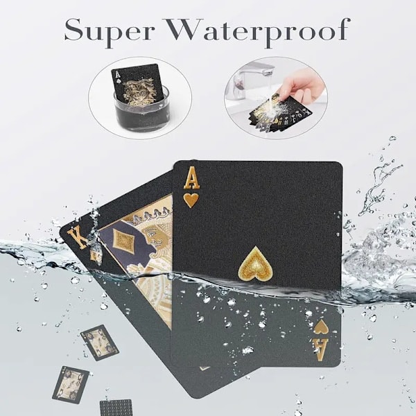 Vanntette spillekort i svart folie med eske - Perfekt for fest, spill, cardistry
