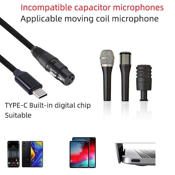 XJ-Usb C til XLR hun-kabel, Usb C mikrofonkabel Type C han til XLR hun Mic Link Studio Audio C