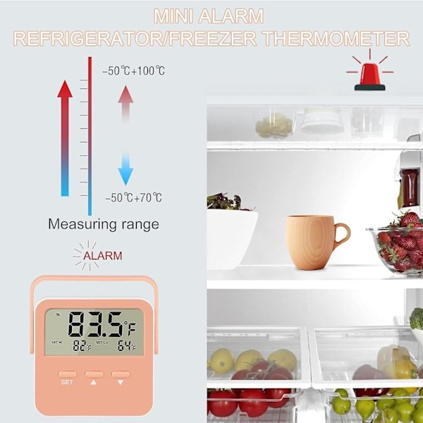 Frysalarm 2 stk Digitalt Køleskabstermometer Alarm Frysalarm Termometer Alarm Høj Lav Temperatur Alarm Ekstra Sensor (FMY)
