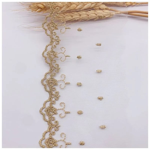 Transparent mesh guld blomster spets Mesh broderi klädtillbehör DIY dockkjol Lolit Barn Bröllop hattar spets