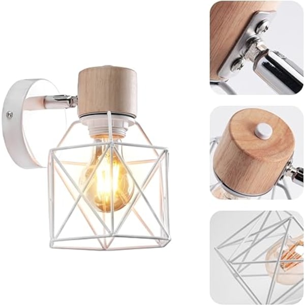 XJ-Vintage væglampe 15 cm væglampe industriel design geometrisk bur lampeskærm retro lampe af træ jern