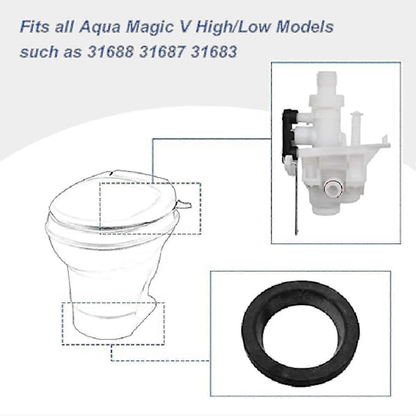 XJ-Erstatningssett for RV-toalettets vannventil, erstatning for Thetford Aqua Magic V High og Low Model RV
