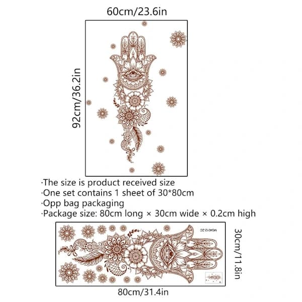 Hamsa Hand Väggdekal Mandala Lotusblommönster Väggdekaler
