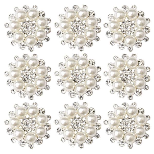 10 stk Rhinestone Perlepynt, Håndverk Perleblomst Knapper Perleblomst Dekorasjoner Runde Rhinestone Faux Perle til Dekorasjon