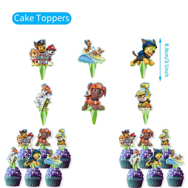 Paw Patrol Theme Balloons, Banner, Flags and Cake Toppers