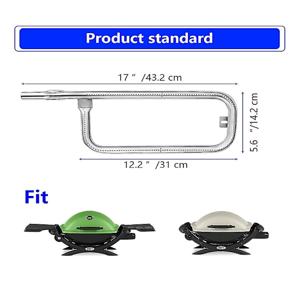Grillbrennerør i rustfritt stål 60040 Erstatningsdeler for Q100, Q120, Q1000, Q1200, 386002, 516002