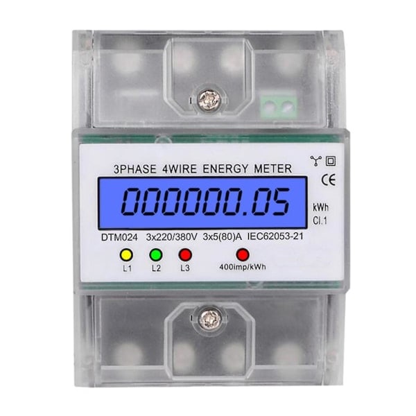 XJ-3-faset 4-leder Energimåler 220/380v 5-80a Energiforbrug Kwh-måler DIN-skinne Installation Digital Elmåler med LCD-baggrundsbelysning