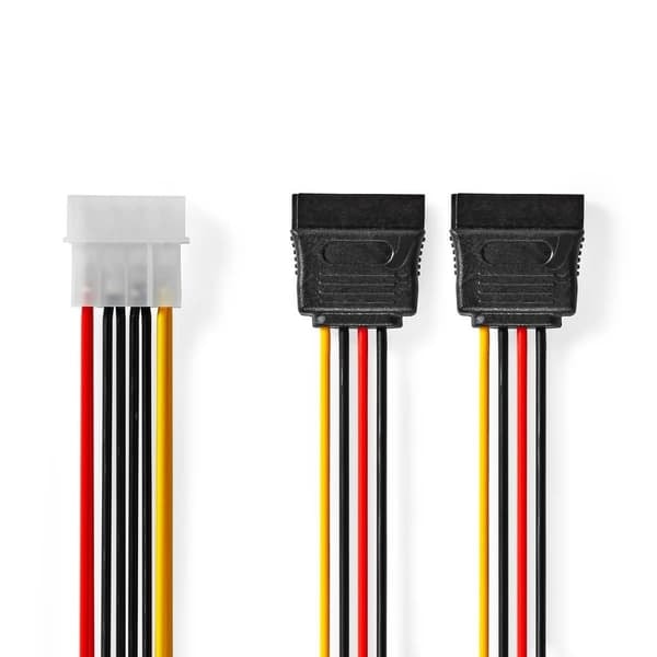 XJ-Intern Virtajohto | Molex Uros | 2x SATA 15-Pin Naaras | Kullattu | 0,15 m | Pyöreä | PVC | Monivärinen | Laatikko