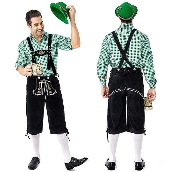 (Skjorta+byxor+hatt) Oktoberfest öl och läderbyxor kostym Halloween bayersk karneval fest Deluxe Cosplay Outfit Set V röd rutig skjorta M Red Plaid shirt M