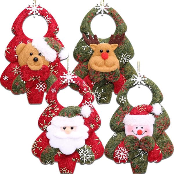 4-pack julgransprydnadsset med plyschdockor