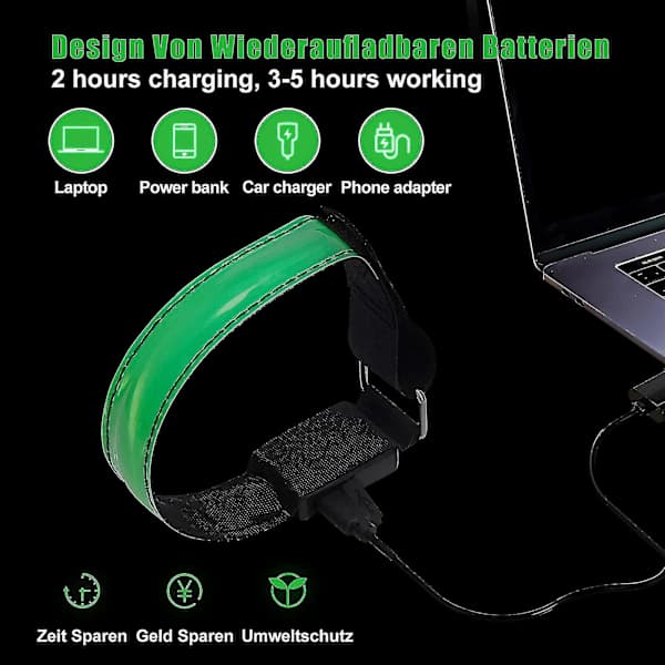 Laddningsbart USB-reflektorband LED-armband, Reflektorarmband Natt Säkerhet A