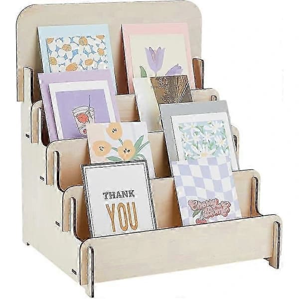 Træstativ til bordplacering, til postkort, øreringe, rektangulær, beige, 265x280x445 mm