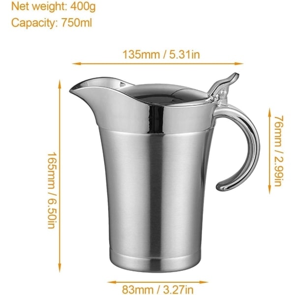 Termokande i rustfrit stål, dobbeltisoleret, sovsekande med låg (750 ml) - WELLNGS