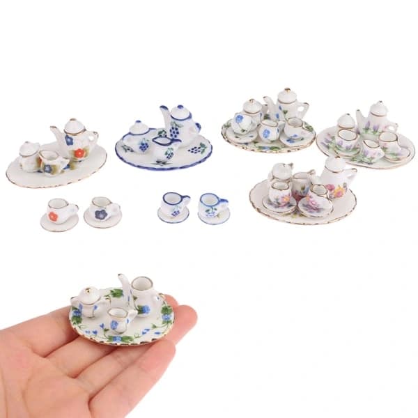 Miniature Porcelæn Service Køkken Dukkehus Te Sæt A3