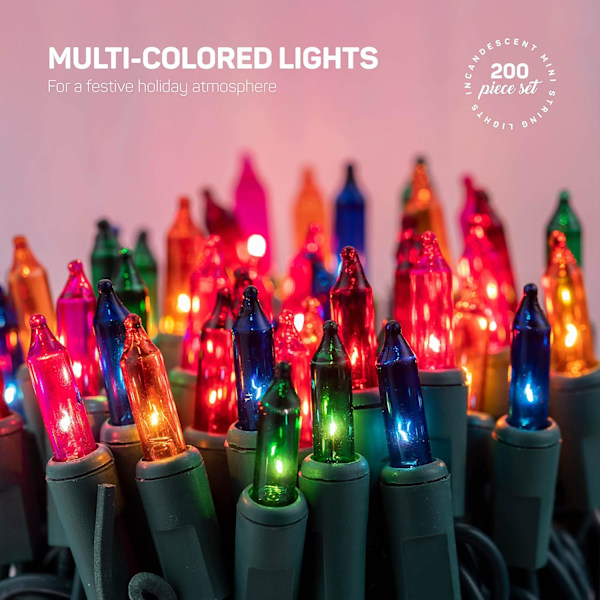XJ-Julebelysning [Sett med 100] Flerfargede Julelys, UL-sertifisert Multicolor