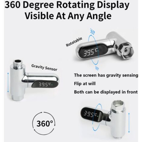 LED Digitalt Baby Badekarstermometer, 360° Roterende Skærm, Vandgennemstrømningstermometer i Realtid, Selvgenereret 0100°, Velegnet til Børn, Ældre og P