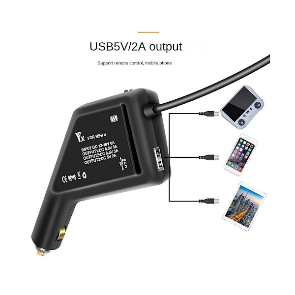 XJ-3 3-i-1 Batterilader For Mini 3 Pro Hurtiglading Usb Dobbel Billader Adapter Rc Kontroller Ac