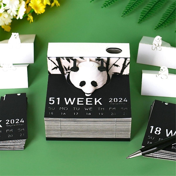 XJ-3d Papperskonstkalender 2024 Panda 3d Anteckningsblock 3d Memoblock Kawaii Klisterlappar Jul B
