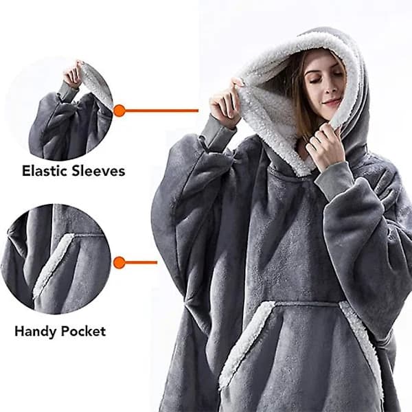 Oversized hettegenser teppe bærbart lammeskinn fløyel lat teppe Grå Grey