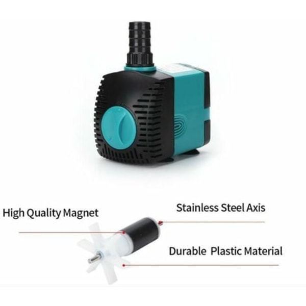 Senkbar pumpe 800L/T 15W for akvarium, hagefontene, basseng, fisketank, hydroponiske systemer, med 2 dyser
