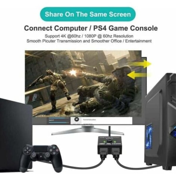 HDMI Switch, HDMI Splitter 4K Bi-Directionel Adapter 2 ind 1 ud eller 1 ind 2 ud Switch, Understøtter 3D 4K 1080P, HDCP, HDMI Switch til HDTV/Blu-Ray Afspiller/