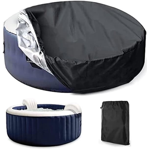 Rund pool- og spab overdækning, vandtæt UV-resistent holdbart stof, til boblebade, sort, 160 x 30 cm