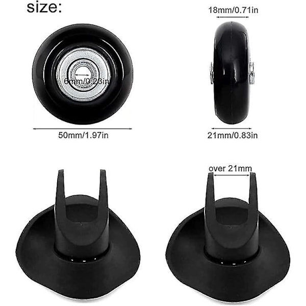 50mm Sæt med 4 Kufferter Rejsetaske Udskiftningshjul Gummi Trolley Kuffert Hjul Reservedele Drejelige Hjul Lejer