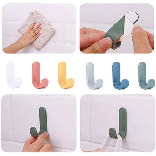 12 Self-Adhesive Hooks Wall Hanging Plastic Creative Cute J-Shaped Hooks Powerful Self-Adhesive Hooks for General Use