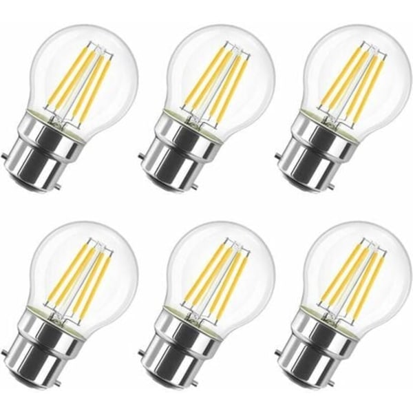 KZQ 6W Bajonettikantainen G45 B22 LED Filamenttilamppu, 2700K Lämmin Valkoinen, 806Lm, Vintage-lamppu, Ei-himmennettävä, 6 kpl:n pakkaus [Energialuokka D]