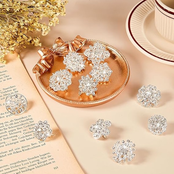 XJ-12 stk Krystallknappbrosjer, Rhinestone-knapper Skjerfspenne Blomsterbrosjer Nål Rhinestone Kit Dekorasjon