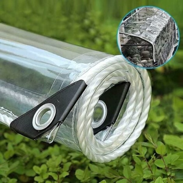 Genomskinlig presenning för utomhusbruk med öljetter i PVC-plast, vattentät, rivsäker, vindtät, idealisk för växter, växthus, tak, mått: 1,1 m x 2,9 m