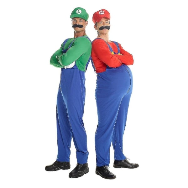Super Mario Bros Unisex Vuxen & Barn Cosplay Maskeraddräkt Outfit Kostym Men Luigi L