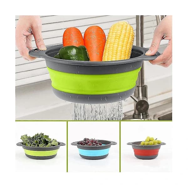 Hopfällbart durkslag, 3-pack hopfällbara set, durkslag för avrinning av pasta, frukt och grönsaker