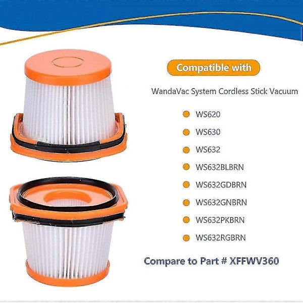 4-pak Erstatningsvakuumfiltre til Shark Wandvac System WV360 WS620 WS630 WS632 WS632BLBRN WS632GDBRN, Varenummer XFFWV360