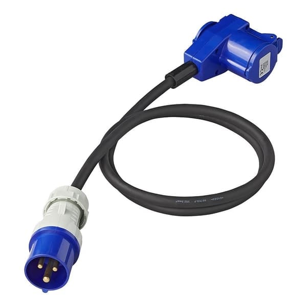 XJ-Adapterkabel 150cm 3x2,5mm² fra CEE-kontakt til CEE-vinklet kontakt + Schuko-uttak