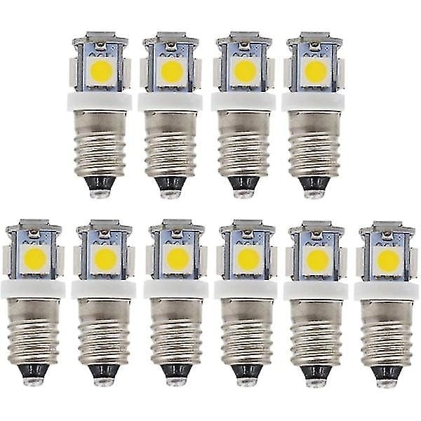 10 stk E10 6V LED-lamper 5SMD 0,5W 50LM - Lampe Kald Hvit