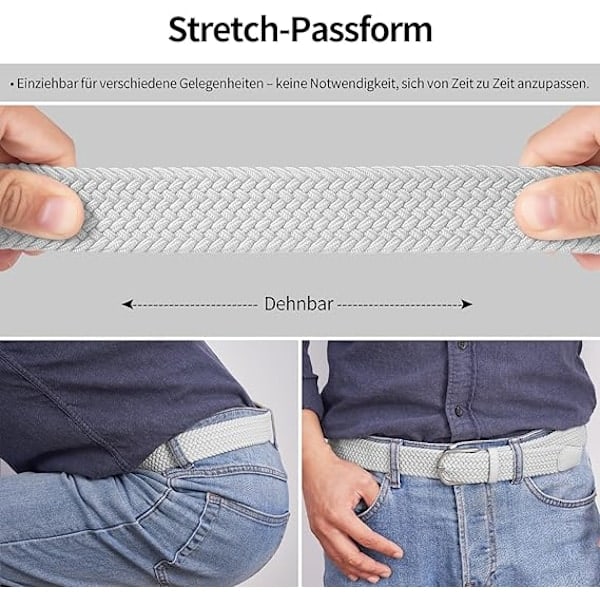 Herrbälte, elastiskt flätat bälte unisex män kvinnor flätat elastiskt stretch vävt bälte 33mm (1,25 \") vitt