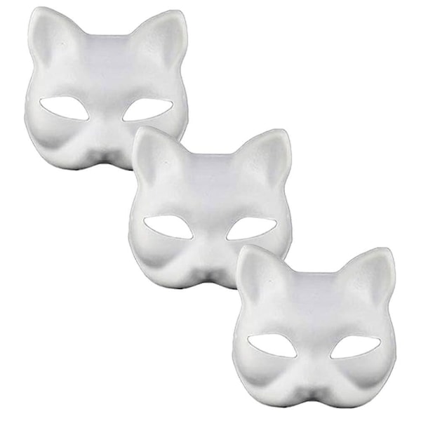 XJ-3 stk Kattemasker for Maskeradekostyme, Umalte Papirmasker, Umalte Kattemasker