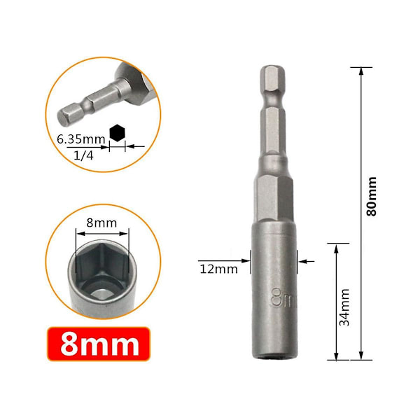 XJ-Deep Sekskantmuttertrekker Bor Sekskant Impact Socket Adapter 80mm Lengde Skrutrekker Bits 6-19mm Qui