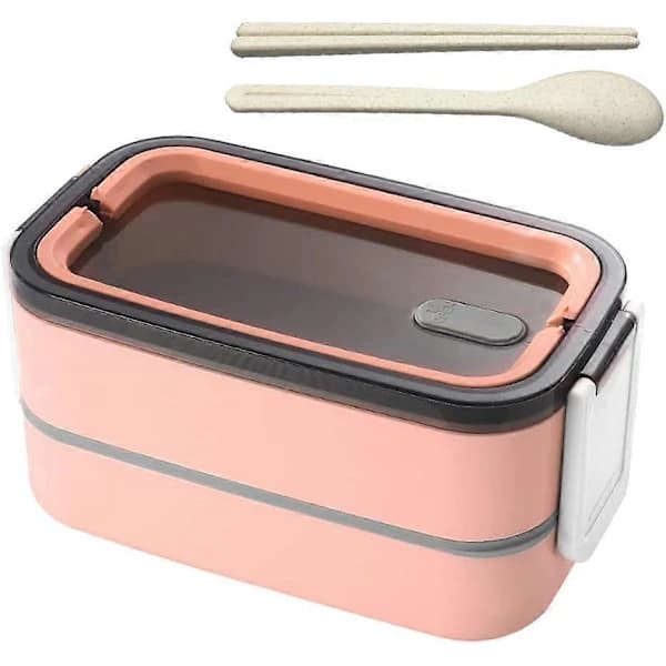 Madkasse, Bento Box med Ske, Opdeling, Egnet til Mikrobølgeovn, Pink