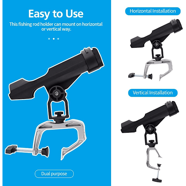 XJ-Fiskebåt stangholder, 2-pakning stangstativ, 360° justerbar holder stativbrakett for kajakk kano flåtefiske, forsterket nylon