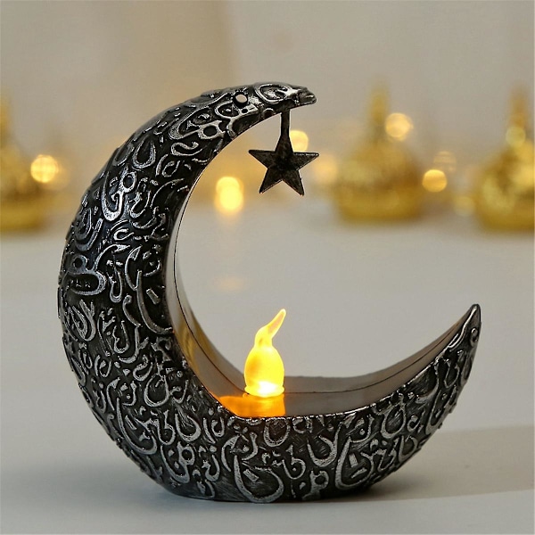 2 stk. Ramadan Dekorationer Eid Dekorationer Ramadan Kareem Bordplade Ramadan Lanterner (sort+sølv)