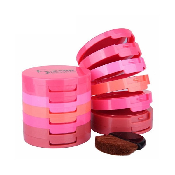 XJ-5-i-1 Vandtæt Blush 5-farvers Blush Palette Med Børste Spejl Flydende Blush Fersken